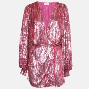 The Attico Pink Sequin Mini Wrap Dress S