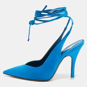 The Attico Blue Satin Pointed Toe Ankle Wrap Pumps Size 37.5