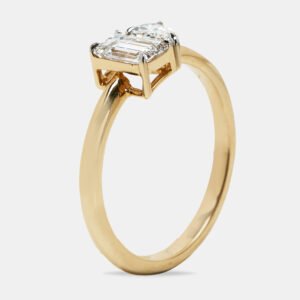 1.00 cts Emerald Cut and Pear Lab Grown Diamond 18k Yellow Gold Ring Size 55