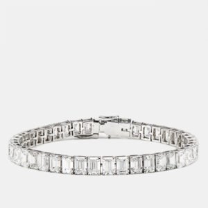 20.30 cts Emerald Step Cut Lab Grown Diamonds 18k White Gold Tennis Bracelet