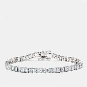 11.51 cts Emerald Step Cut Lab Grown Diamonds 18k White Gold Tennis Bracelet
