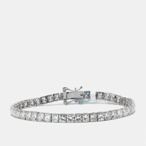14.28 cts Princess Cut Lab Grown Diamonds 18k White Gold Tennis Bracelet