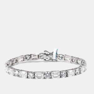 21.86 cts Round and Emerald Cut Lab Grown Diamonds 18k White Gold Tennis Bracelet
