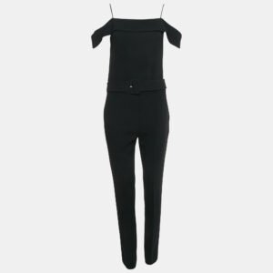 Theory Black Crepe Off Shoulder Belted Jumpsuit M