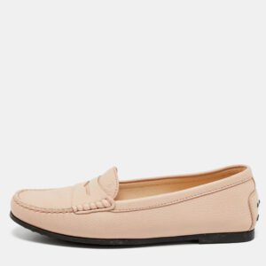 Tod's Pink Leather Gommino Driver Loafers Size 37.5