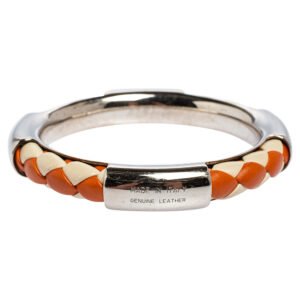 Tod's Woven Leather Silver Tone Bangle Bracelet