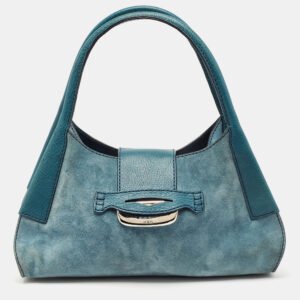Tod's Teal Blue Leather and Suede Shoulder Bag