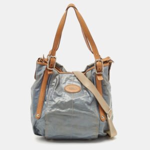 Tod's Light Blue/Brown Coated Denim and Leather G-Line Easy Sacca Bag
