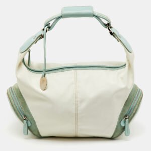 luxury-women-tods-used-handbags-p1149587-004 Tod's Off White/Green Nylon,Suede and Leather Charlotte Hobo