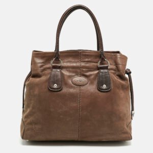 Tod's Dark Brown Iridescent Leather Drawstring Tote