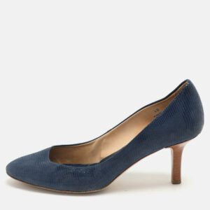 Tod's Blue Lizard Embossed Leather Round Toe Pumps Size 40