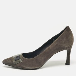 Tod's Grey/Olive Green Patent and Suede Pointed Toe Pumps Size 38