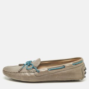 Tod's Grey/Blue Leather Braided Bow Slip On Loafers Size 40