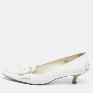 Tod's White Leather Buckle Loafer Pumps Size 38.5
