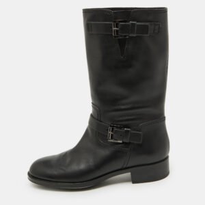 Tod's Black Leather Buckle Detail Calf Length Boots Size 39.5