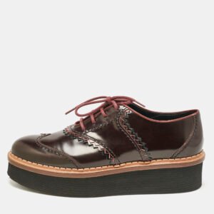 Tod's Burgundy Brogue Leather Platform Lace Up Oxfords Size 38