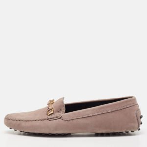 Tod's Beige Suede Crystal Embellished Slip On Penny Loafers Size 39.5