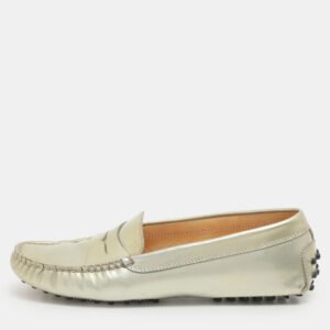 Tod's Grey Leather Gommino Slip On Loafers Size 37.5