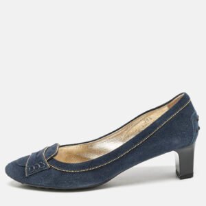 Tod's Navy Blue Suede Block Heel Pumps Size 38.5