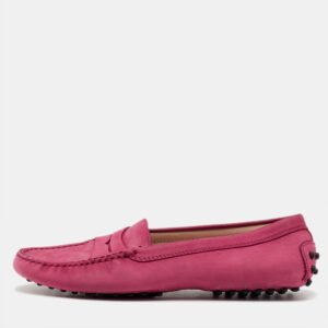 Tod's Rose Pink Nubuck Leather Penny Slip On Loafers Size 38