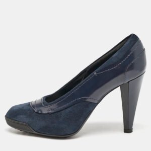 luxury-women-tods-used-shoes-p1145399-010 Tod's Navy Blue Leather and Suede Pumps Size 36