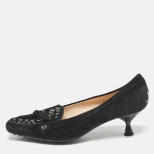 Tod's Black Suede Embellished Loafer Pumps Size 39