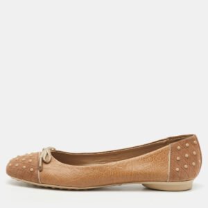 Tod's Beige Leather and Suede Gommini Ballet Flats Size 39
