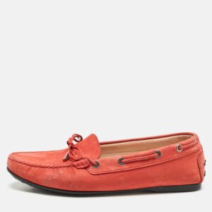 Tod's Red Nubuck Leather Bow Slip On Loafers Size 39.5