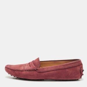Tod's Burgundy Nubuck Leather Loafers Size 37.5
