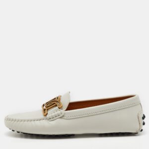 Tod's Off White Leather Chain Detail Kate Loafers Size 35.5