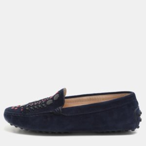 Tod's Navy Blue Suede Studded Slip On Loafers Size 36