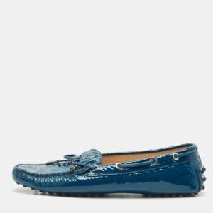 Tod's Blue Patent Leather Bow Slip On Loafers Size 38