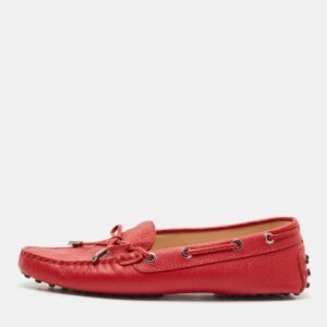 Tod's Red Leather Bow Slip On Loafers Size 38
