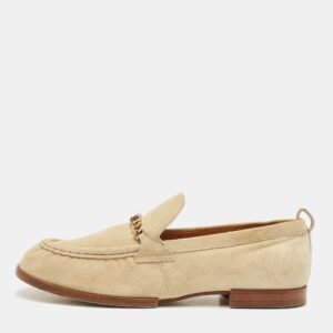 Tod's Beige Suede T Logo Penny Loafers Size 38.5