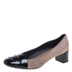 Tod's Grey Suede And Leather Metal Embellishment  Slip On Pumps Size 38.5