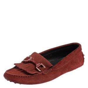 Tod's Burgundy Suede Tassel Slip On Loafers Size 35.5