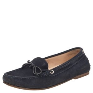Tod's Navy Blue Leather Bow Slip On Loafers Size 36.5