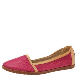 Tod's Pink/Brown Python And Leather Ballet Flats Size 37