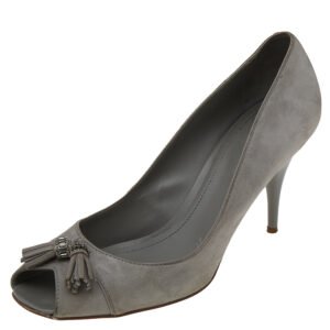 Tod's Grey Suede Embellished Fringe Peep Toe Pumps Size 40