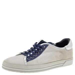 Tod's Grey/Blue Leather And Suede Low Top Sneakers Size 38