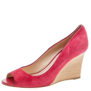 Tod's Crimson Red Suede Peep Toe Wedge Pumps Size 40