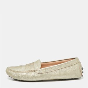 Tod's Metallic Grey Leather Penny Loafers Size 36.5