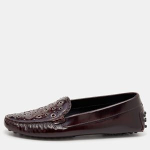 Tod's Burgundy Patent Leather Laser Cut Loafers Size 36.5