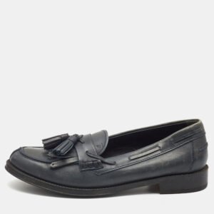 Tod's Dark Grey Leather Tassel Bow Fringe Detail Loafers Size 37.5