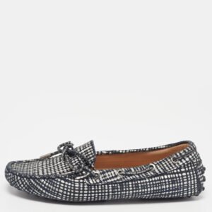 Tod's Silver/Black Textured Suede Bow Loafers Size 36