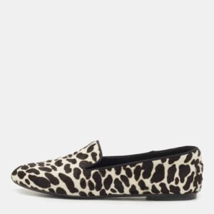 Tod's Black/White Leopard Print Calf Hair Smoking Slippers Size 36.5
