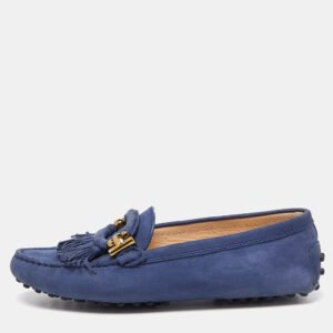 Tod's Blue Suede Fringe Slip On Loafers Size 35