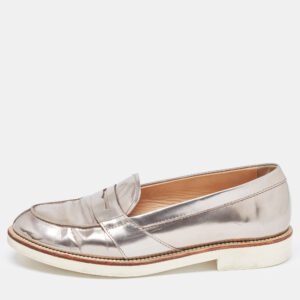 Tod's Metallic Silver Leather Penny Loafers Size 37