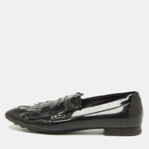 Tod's Black Patent Leather Laser Cut Fringe Loafers Size 38.5
