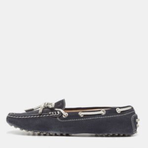 Tod's Navy Blue  Suede Bow Loafers Size 36